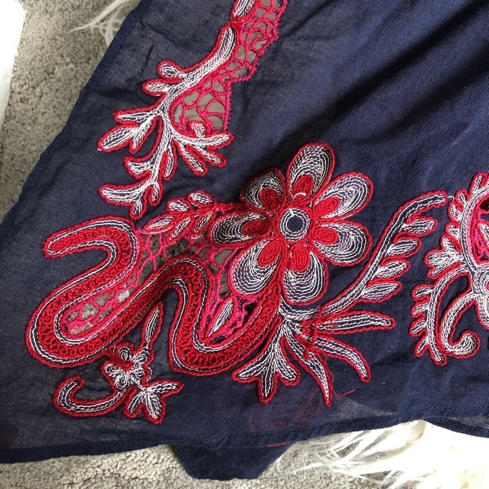 Anthropologie TRYB 212 Sahara Mural Embroidered Blue Cotton V-Neck Top Size S - Picture 5 of 8